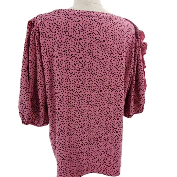 NWT Eloquii pink & black animal print top w/ ruffled sleeves size 18/20 - Picture 5 of 14